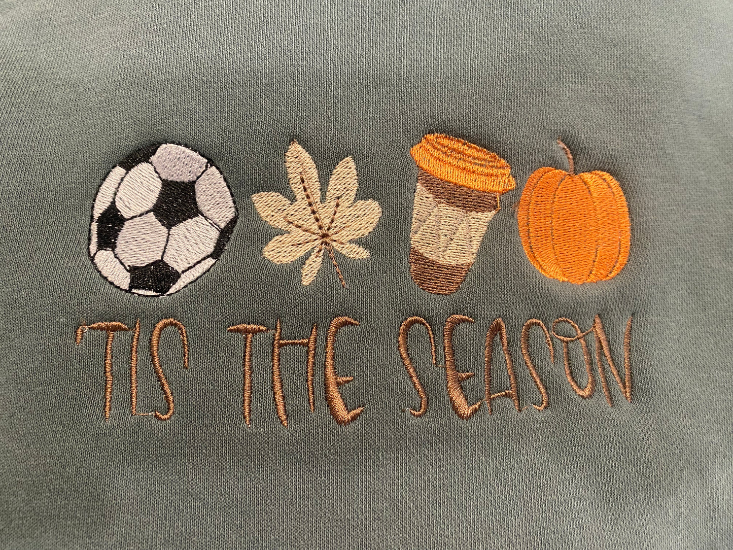 TIS THE  SEASON FALL SOCCER embroidered crewneck sweatshirt