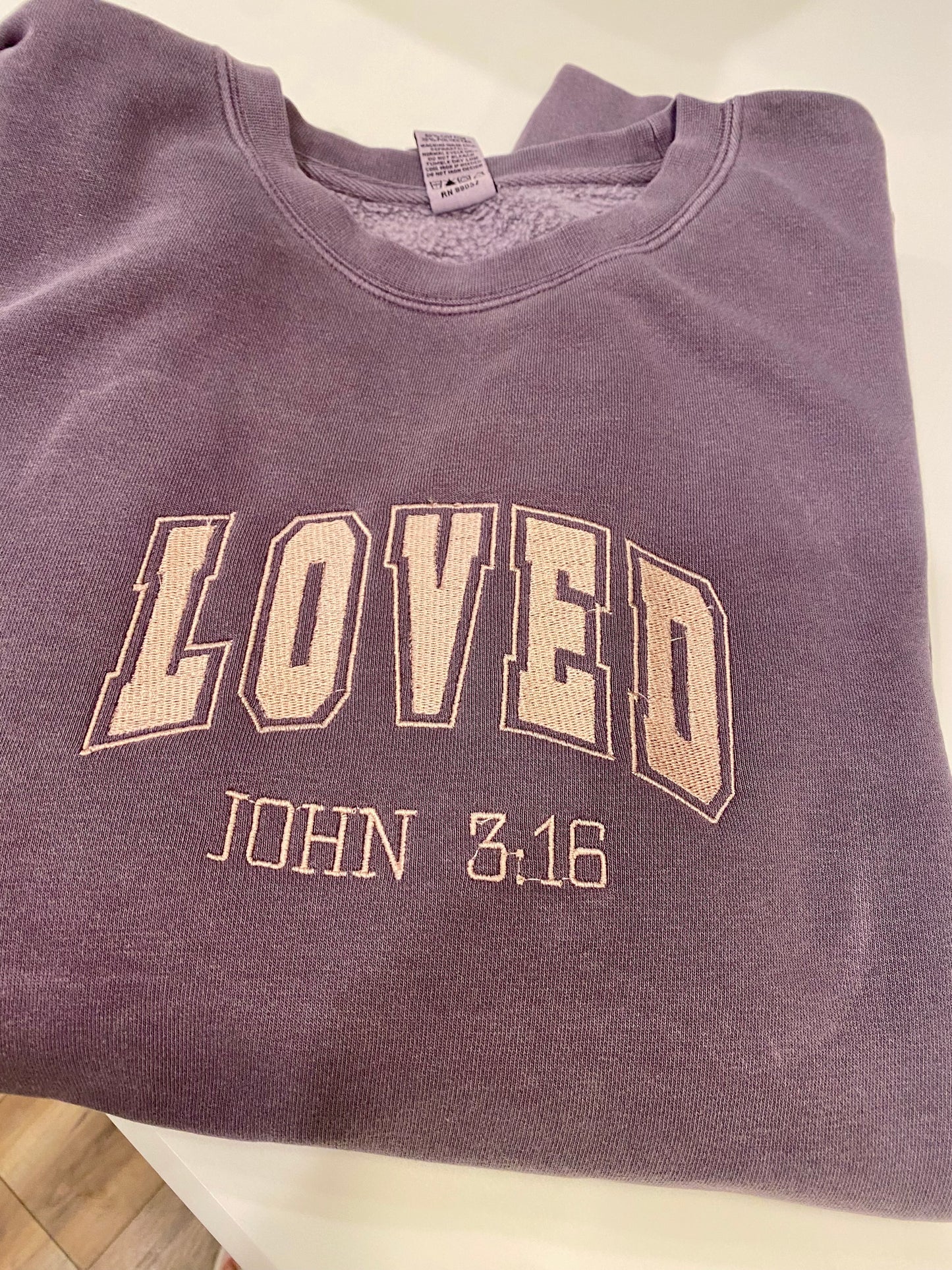 LOVED JOHN 3:16 embroidered crewneck sweatshirt- pigment dyed